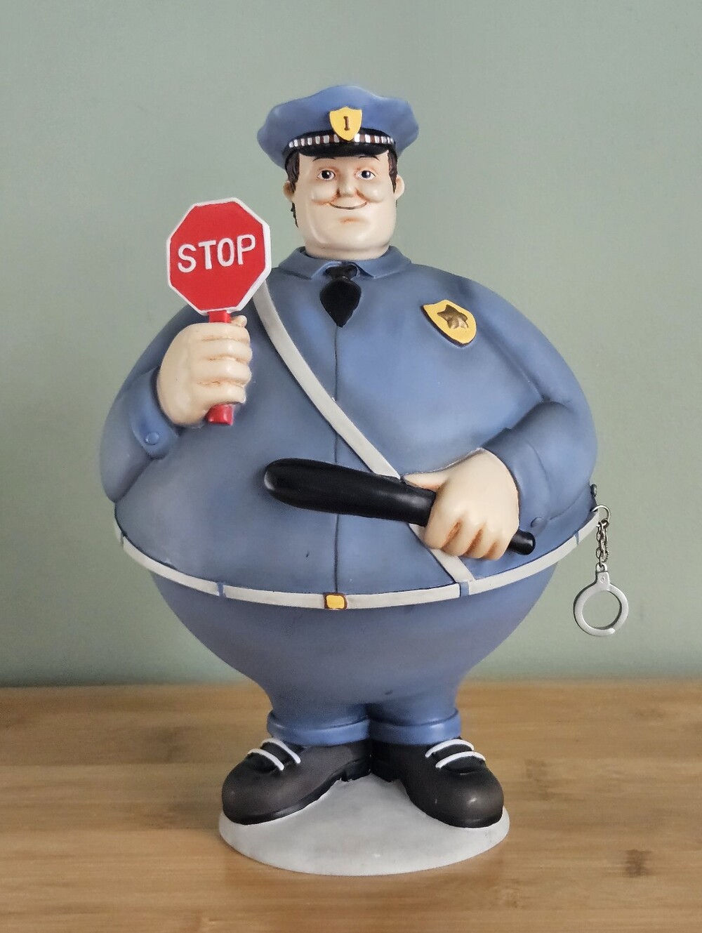 Police Officer Figurine Lidded Candy Dish Removable Bowl STOP Sign VTG